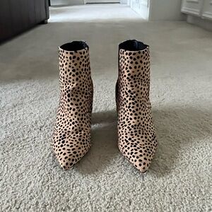 Women’s leopard print ankle boots with a 2-3 inch heel